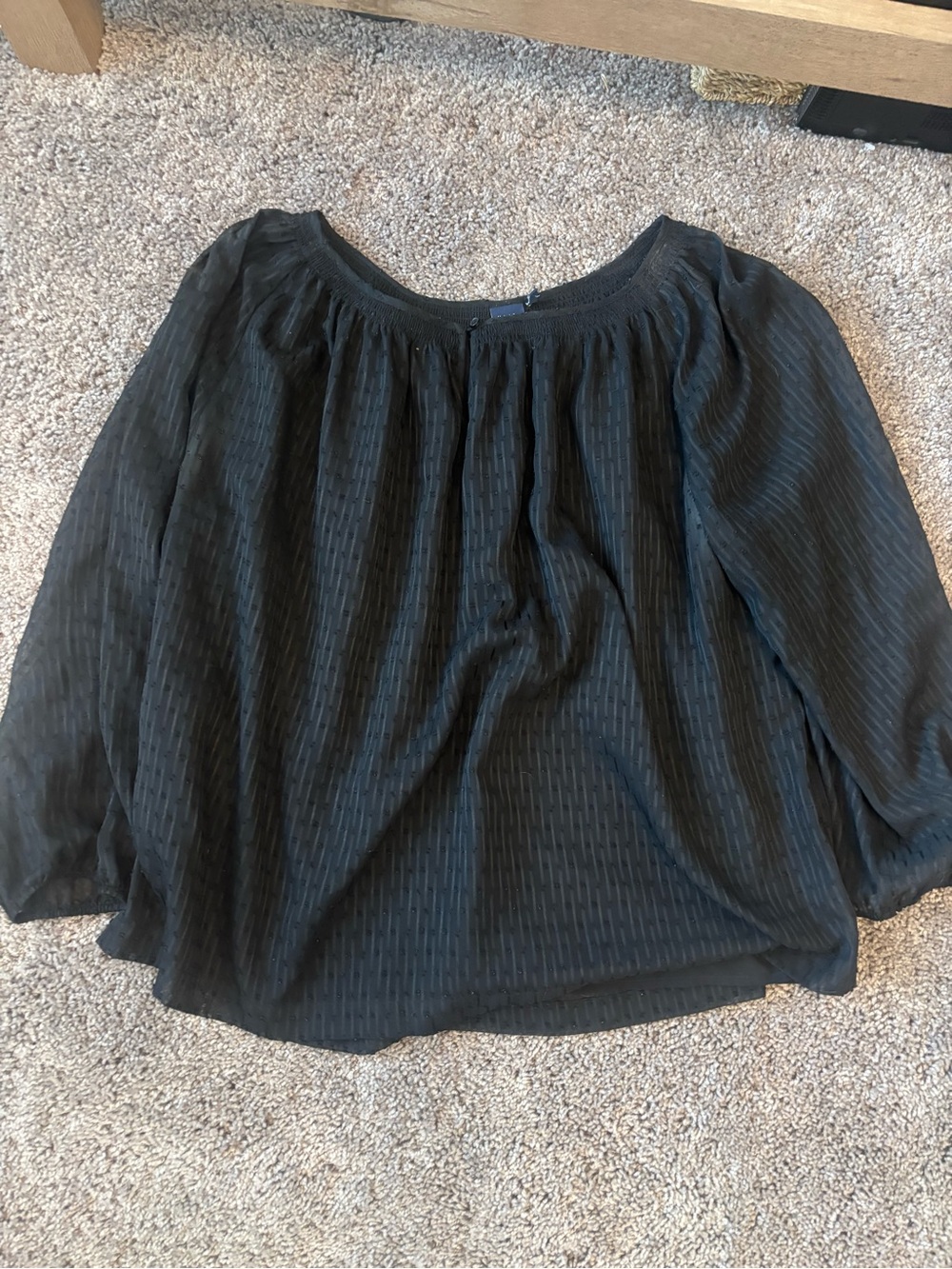 Kaari Black Peasant Blouse with Subtle Stripe Texture